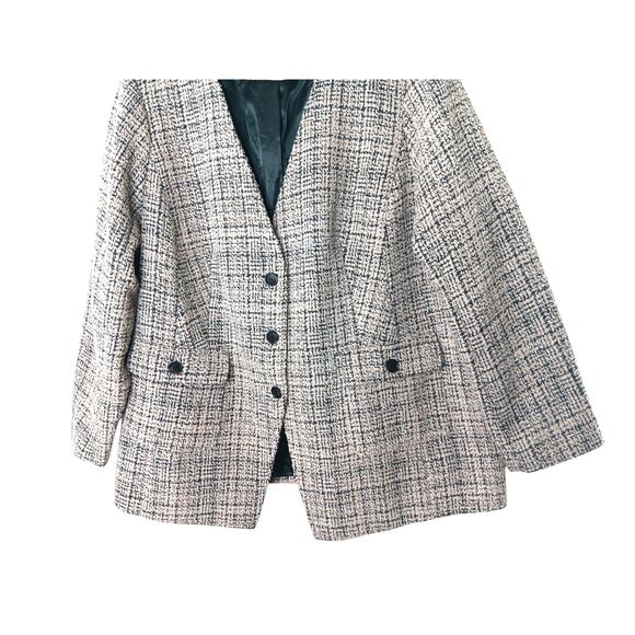 Linea by Louis Dell’Olio 20W Blazer Jacket Pink Black Tweed Textured Pockets - Picture 3 of 14